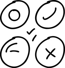 Poster - Hand Drawn Decision Making Symbols on Transparent Background A Set of Circle Check Cross and Minus Icons for Choices and Evaluations in Black and White