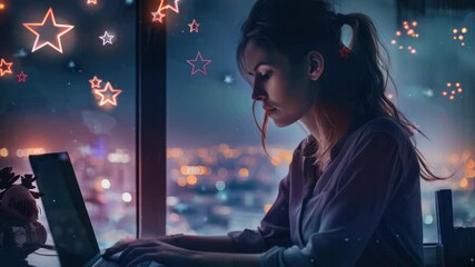 Aufkleber - A person sitting in front of a laptop, likely working or studying
