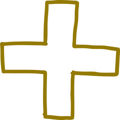 Poster - A Bold Yellow-Gold Plus Sign Outline, Isolated on a Transparent Backdrop, Symbolizing Addition and Positive Reinforcement in a Clean, Modern Style
