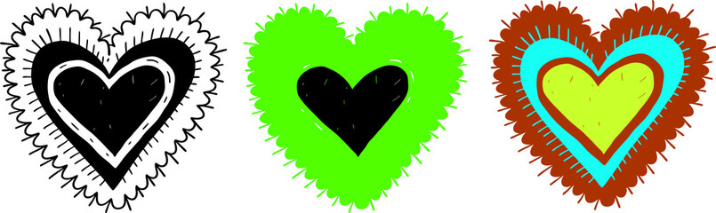 Poster - Eclectic Heart Collection A Set of Three Unique Heart Designs with Various Styles and Colors on Transparent Background for Diverse Creative Applications