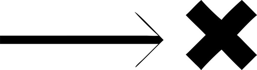 Poster - Directional Arrow Pointing to a Bold Black Cross A Symbolic Representation of Navigation Leading to a Decision or Cancellation on a Transparent Background