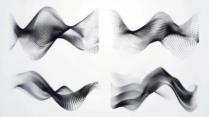 Poster - Four monochrome illustrations featuring wavy line designs