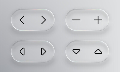 Fototapete - Set of liquid glass user interface elements, including navigation arrows, plus and minus signs. Modern design for web or mobile.