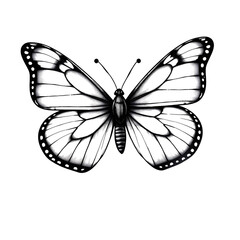 Poster - A stylized black and white butterfly with intricate wing patterns image on transparent background