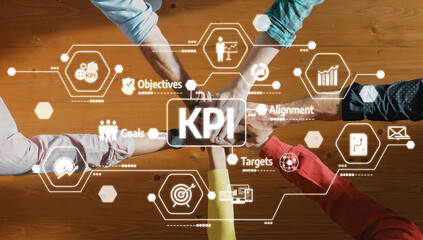 Poster - This image captures the essence of teamwork and KPI analysis, highlighting collaboration to achieve business objectives, alignment of targets, and strategic discussions for success. Amity