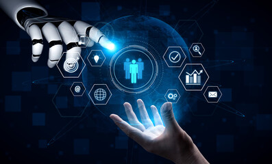 Poster - AI coordinating business teamwork, analyzing team communication, enhancing productivity, and aligning digital performance goals through structured collaboration systems. Vouch