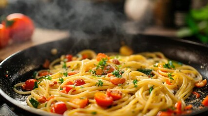 Aufkleber - Fresh pasta dish being prepared on a stove, perfect for a quick meal or dinner idea