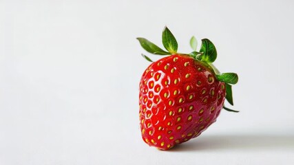 Aufkleber - A fresh strawberry perched on a clean white surface
