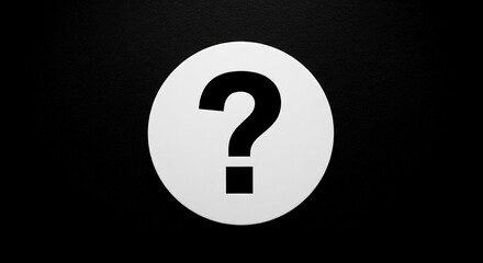 Fototapete - White circle on black background features a black question mark, symbolizing inquiry, uncertainty, or a need for answers.  Simple, minimalist design ideal for websites or presentations