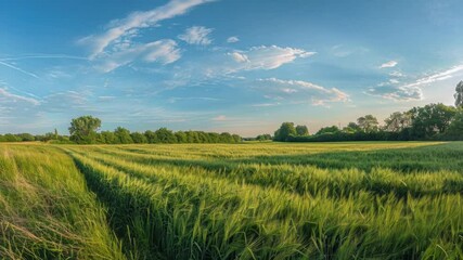 Aufkleber - A serene landscape featuring a lush green field with trees in the background, suitable for use in editorial or commercial contexts such as travel, nature, or outdoor-themed projects