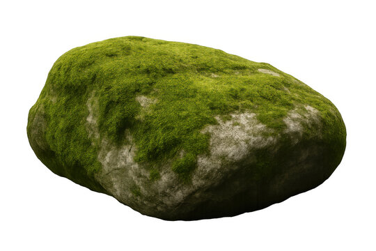 Realistic 3d rendering of a mossy rock isolated on a transparent background, perfect for compositing into various scenes