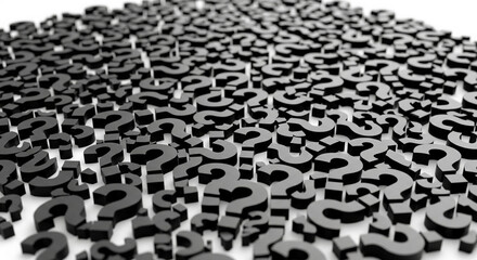 Fototapete - Many dark-gray question marks scattered on white background, creating a dense texture symbolizing uncertainty, inquiry, or problem-solving