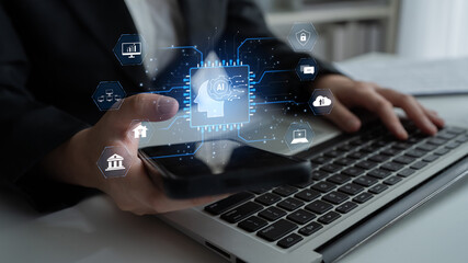 Poster - AI system integration connects AI, system, and integration across digital networks to enhance services, performance, and intelligent automation Latch