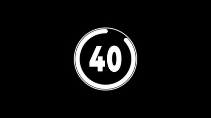 Circle countdown timer one minute animation from 45 to 0 second animation on black background with alpha channel, 45 second countdown numbers from 0 to 10, animation.