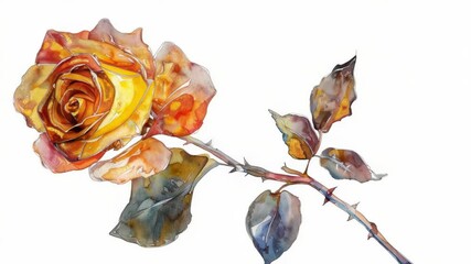 Aufkleber - A delicate watercolor rose on a green stem, perfect for floral designs and nature-inspired projects