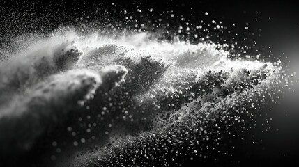 Wall Mural -   A monochromatic image of a water spray on a dark background with minor bubbles emanating from it