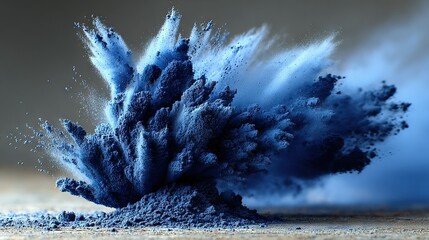 Wall Mural - a powder of blue explodes into the air on a wooden floor, surrounded by a blue sky