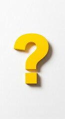 Fototapete - Yellow question mark on white background, simple design, symbolizes inquiry, doubt, question, uncertainty, problem-solving, FAQ concept