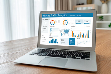 Poster - Computer software for website traffic analytics data on computer screen. Concept of SEO search engine optimization and customer targeting for online business snugly