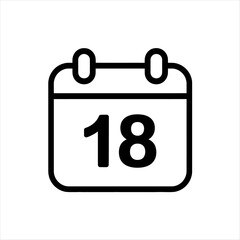 Poster - Simple black and white icon of a calendar page showing the number eighteen