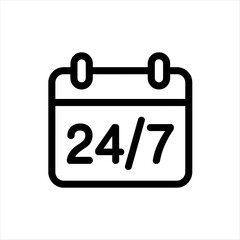 Poster - Simple black line icon of a calendar with 24 7 written on it