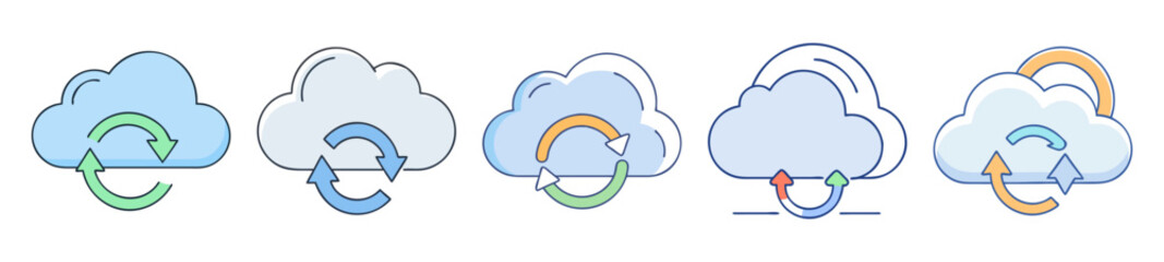 Poster - Set of cute and colorful cloud computing, data synchronization, and network icons