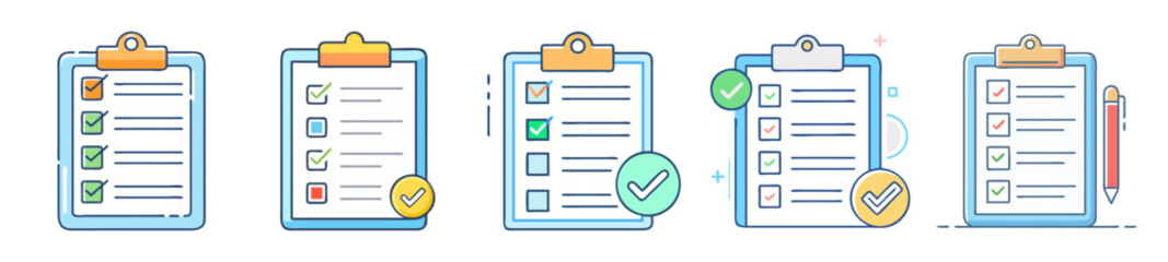 Aufkleber - Various Illustrated Clipboards with Checklists Displaying Task Management and Completion