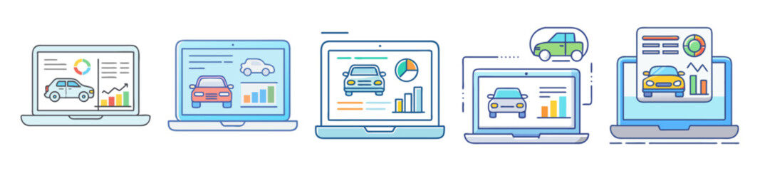 Poster - Automotive market data analysis presented on computer screens in a row