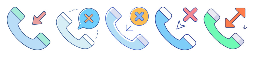 Poster - Set of telephone handset icons illustrating different call states and actions