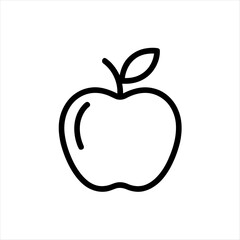 Poster - Simple black outline of an apple with a leaf and stem on a white background