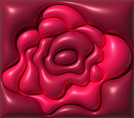 Fototapete - Abstract image resembling a volumetric relief pattern in the shape of a red rosebud or flower, 3D rendering illustration