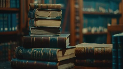 Aufkleber - A collection of books arranged neatly on a wooden table