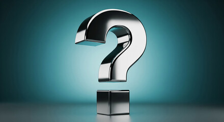 Fototapete - Metallic question mark on teal background, symbolizing inquiry, uncertainty, or the search for answers.  Free space below for text