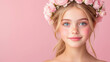 © ArtShop - A young girl with a pink flower headband is smiling at the camera