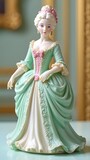 Antique rococo figurine collectible porcelain doll lady in green dress vintage decor Antique rococo figurine collectible porcelain doll lady in green dress vintage decor
