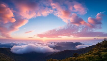 Wall Mural - soft pastel clouds float over a serene sunrise creating a tranquil landscape scene