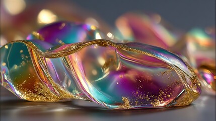Wall Mural -   Close-up image of a golden object with glinting gold flakes on its sides against a fuzzy backdrop