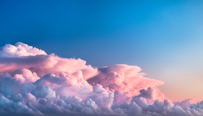 Wall Mural - beautiful pink and blue pastel cloudscape with fluffy cumulus clouds drifting across the sky creatin
