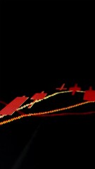 Poster - Closeup macro shot movement on LED screen, declining stock market graph economic crisis with falling trend red downturn indicator, and profit loss. Financial crisis lead to market volatility downfall.