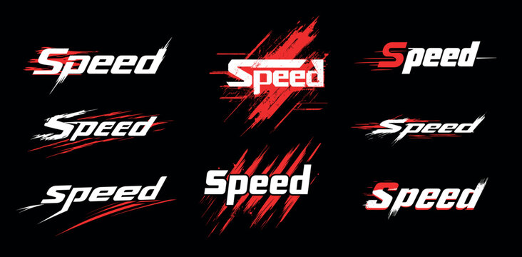 red white logos speed. text dynamic logo grunge, sport headline scratches splashes stripes vector illustration