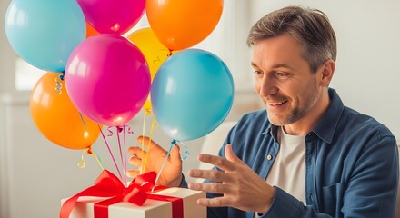 Fototapete - Father's day surprise: balloons and a gift for dad!
