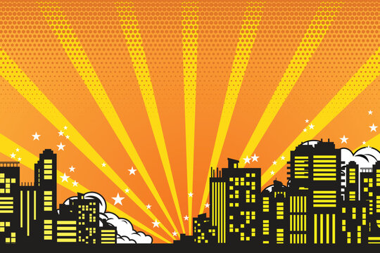 comic background with city Cartoon Color Explosion Abstract Background