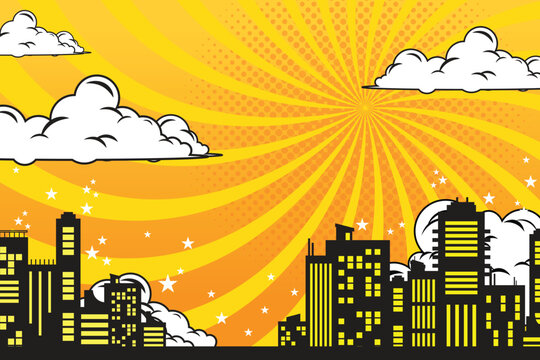 comic background with city Cartoon Color Explosion Abstract Background