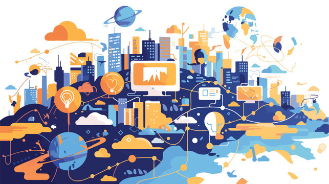 Global Network Connection:  Flat Vector Illustration of International Technology Communication web  