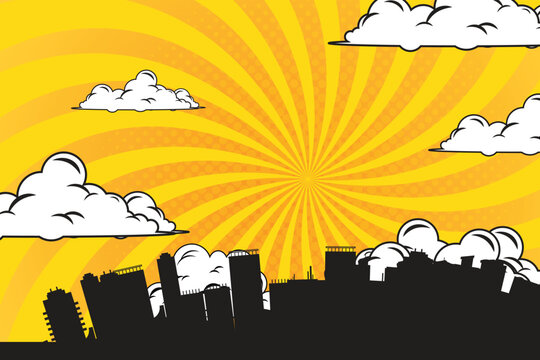 comic background with city Cartoon Color Explosion Abstract Background