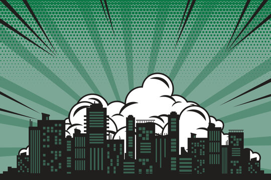 comic background with city Cartoon Color Explosion Abstract Background