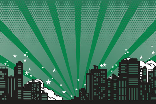 comic background with city Cartoon Color Explosion Abstract Background