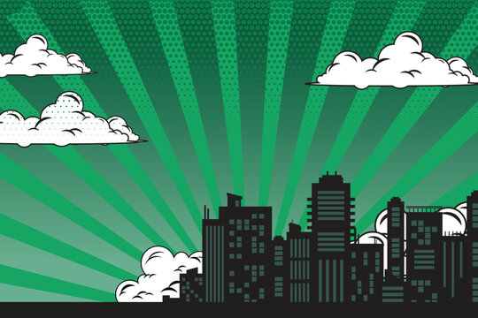 comic background with city Cartoon Color Explosion Abstract Background