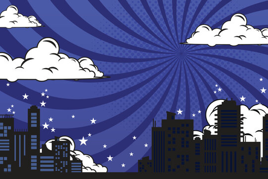 comic background with city Cartoon Color Explosion Abstract Background