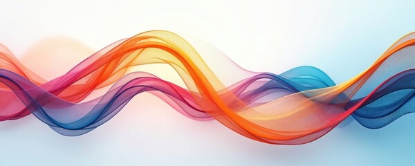 Aufkleber - Vibrant colorful sound waves flow across a white background, featuring soft, dynamic curves and shapes. This abstract digital artwork represents music, motion, and energy with smooth fluid lines.